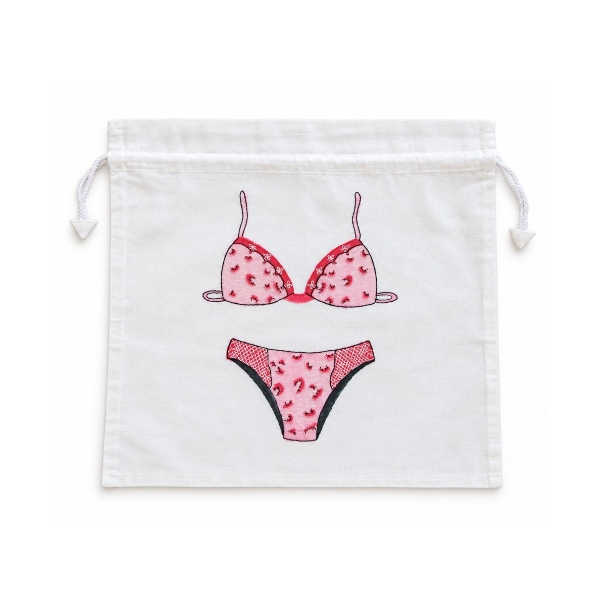 100% Cotton Drawstring Lingerie Bag Chic - Pink