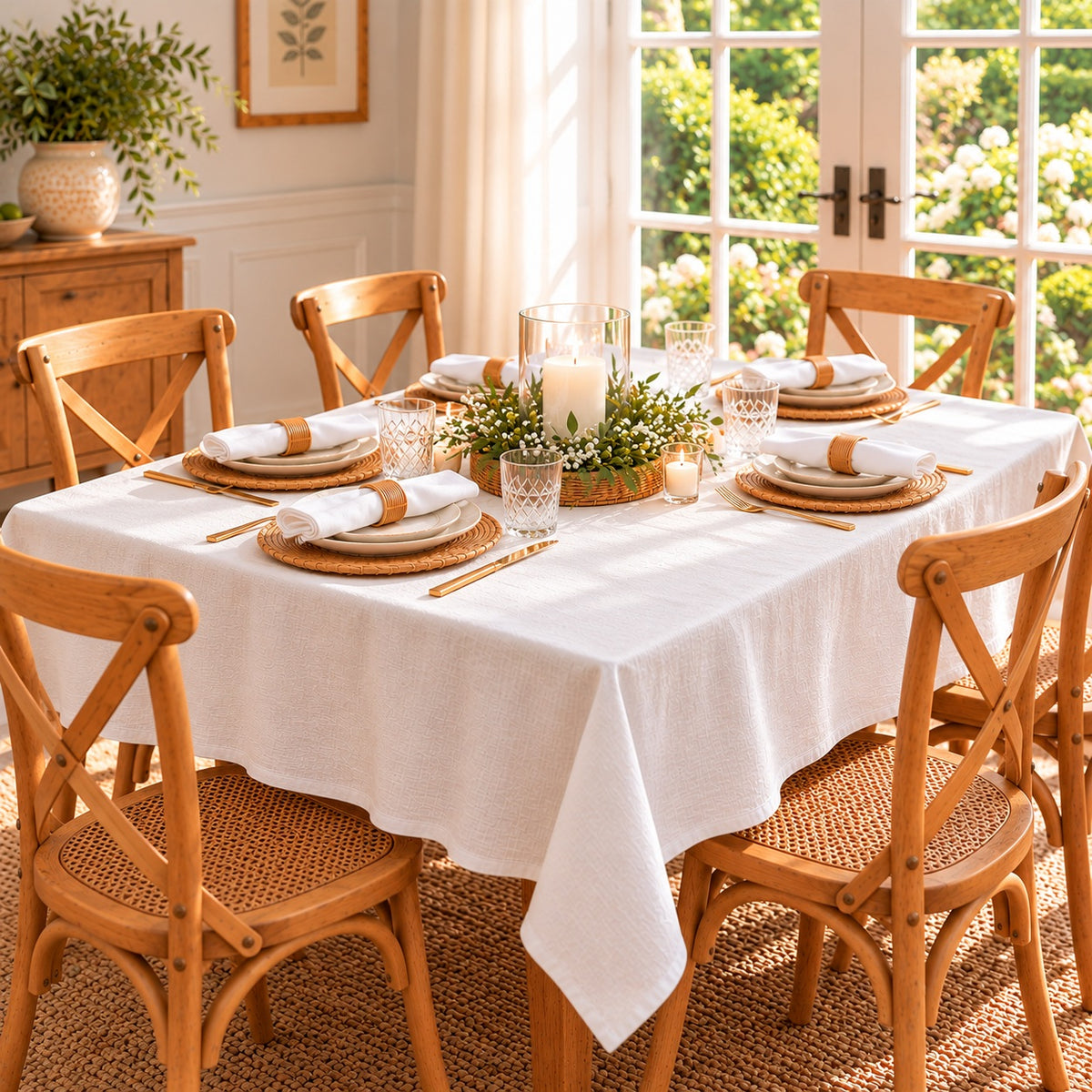 Polyester Stain Resistant Rectangle Tablecloth – 135x180cm White