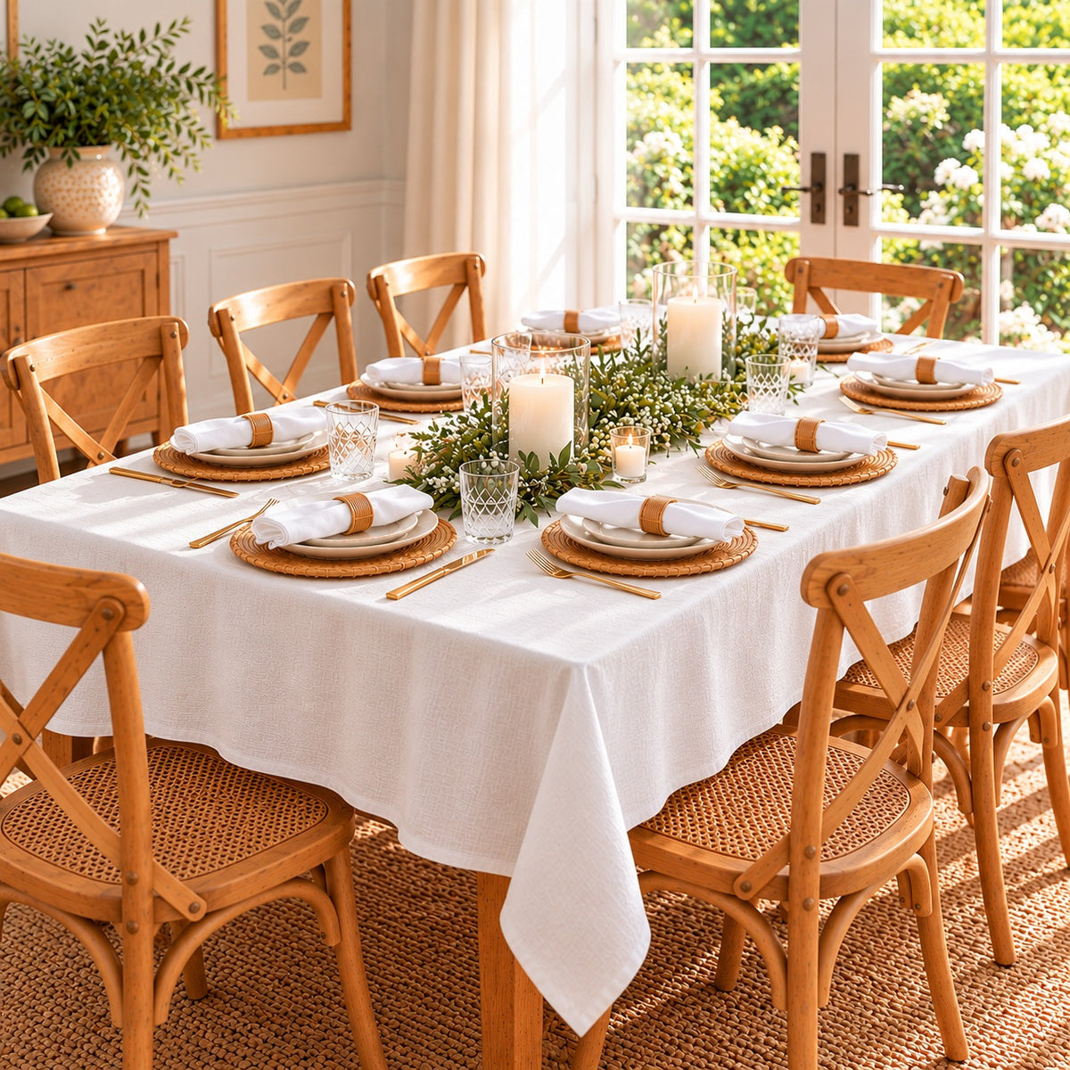 Polyester Stain Resistant Rectangle Tablecloth – 150x235cm White