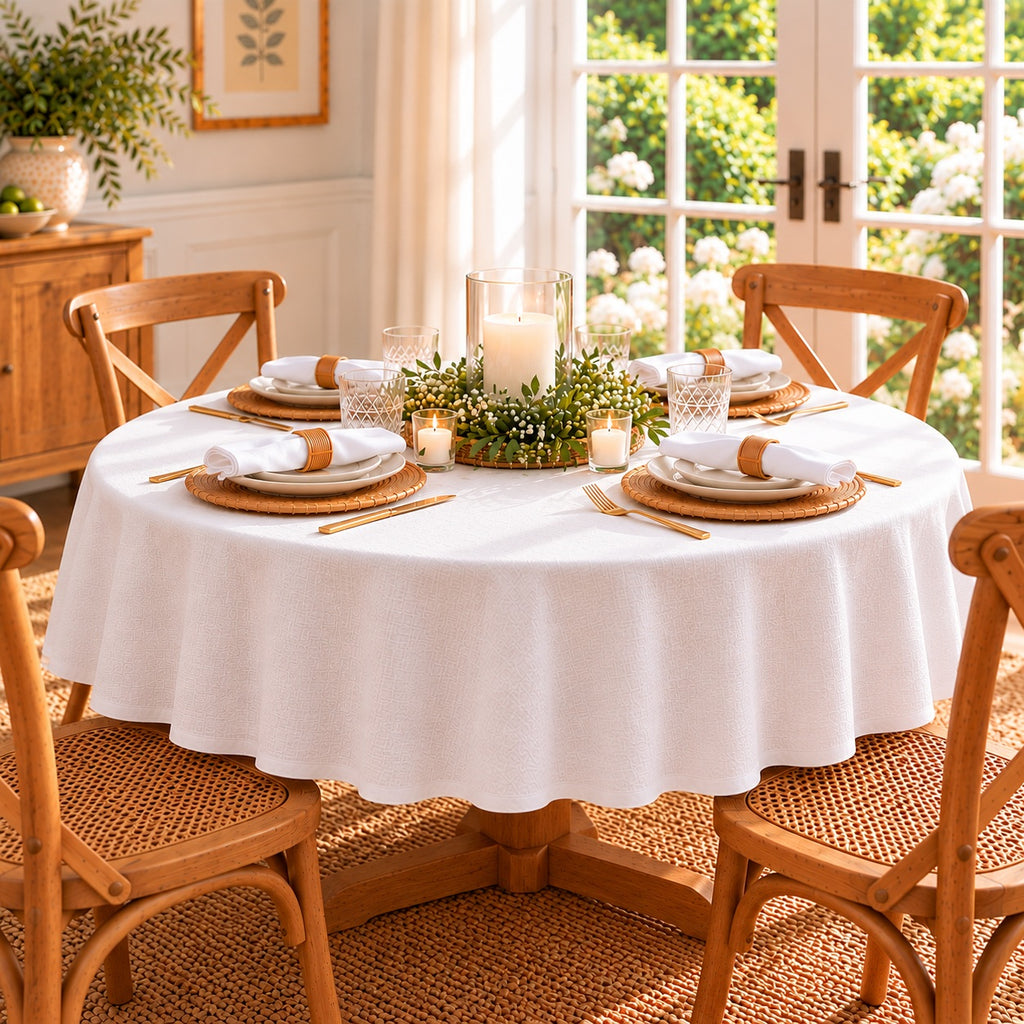 Polyester Stain Resistant Round Tablecloth – 150cm White