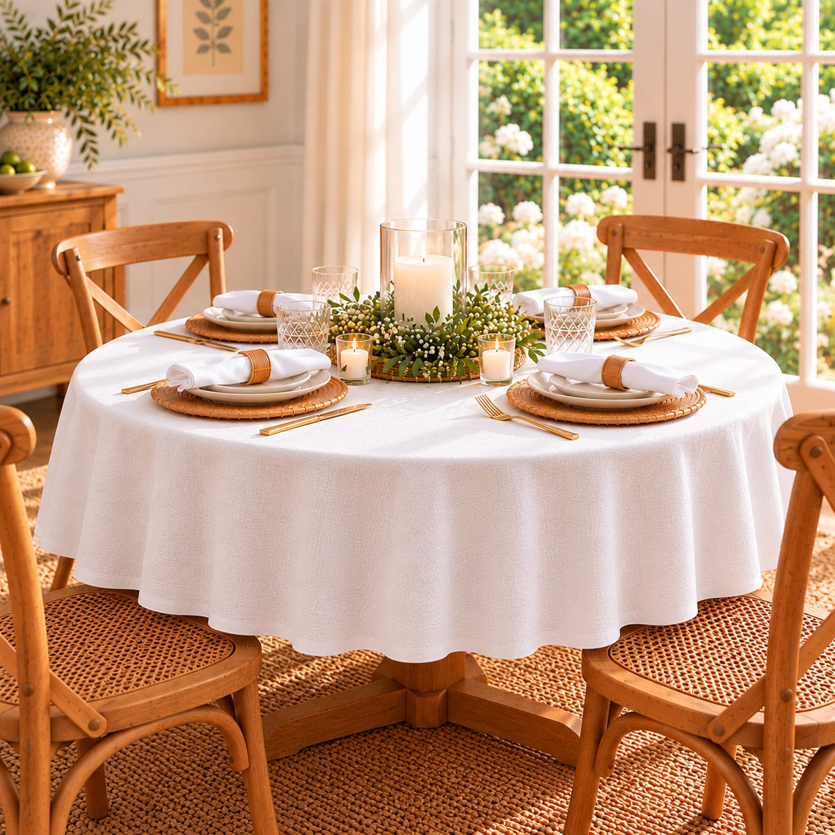 Polyester Stain Resistant Round Tablecloth – 150cm White