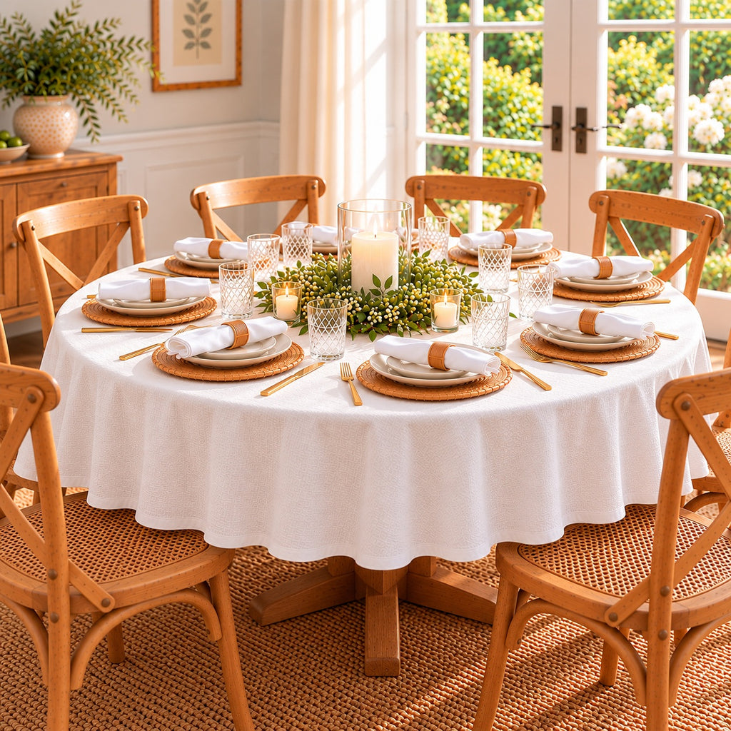 Polyester Stain Resistant Round Tablecloth – 180cm White