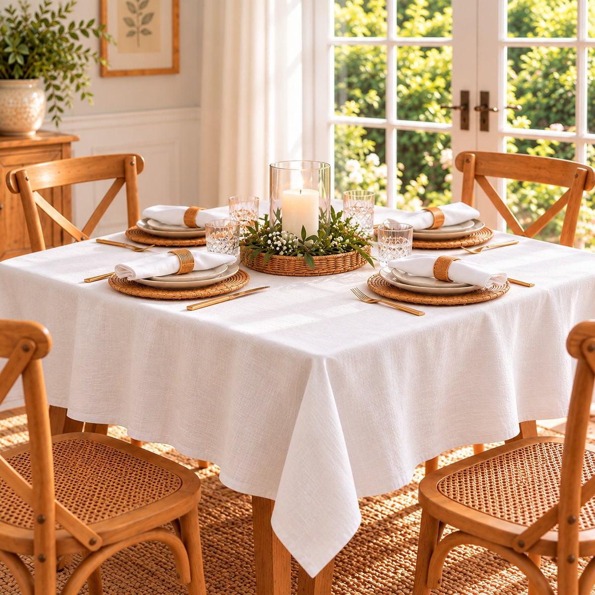 Polyester Stain Resistant Square Tablecloth – 150cm White
