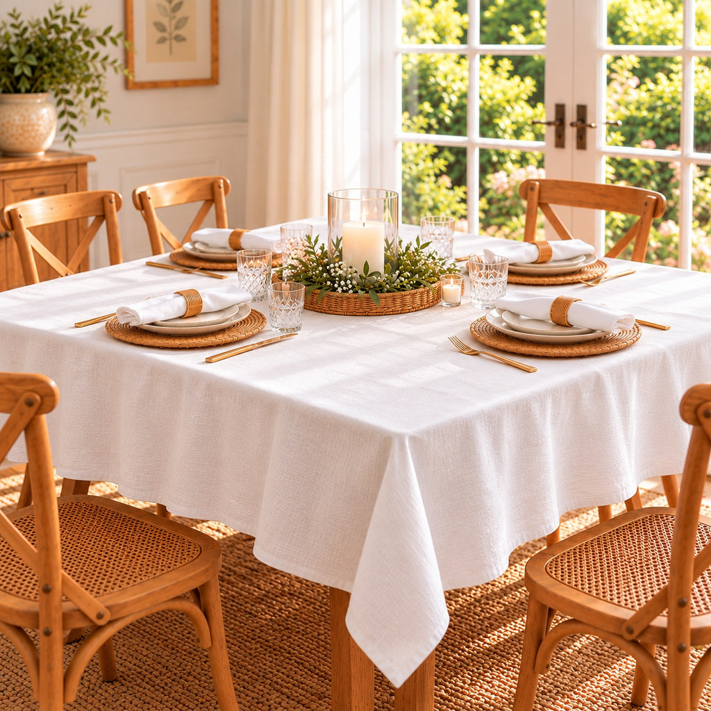 Polyester Stain Resistant Square Tablecloth – 180cm White