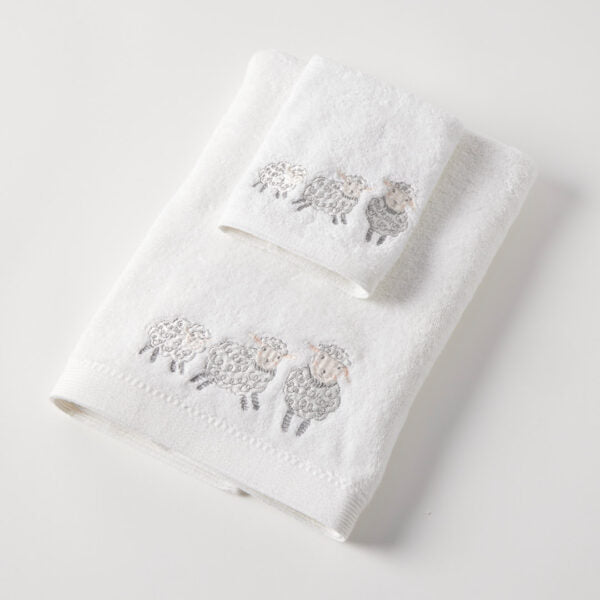 Baby Cotton Bath Towel & Face Washer Gift Set - Sheep Family