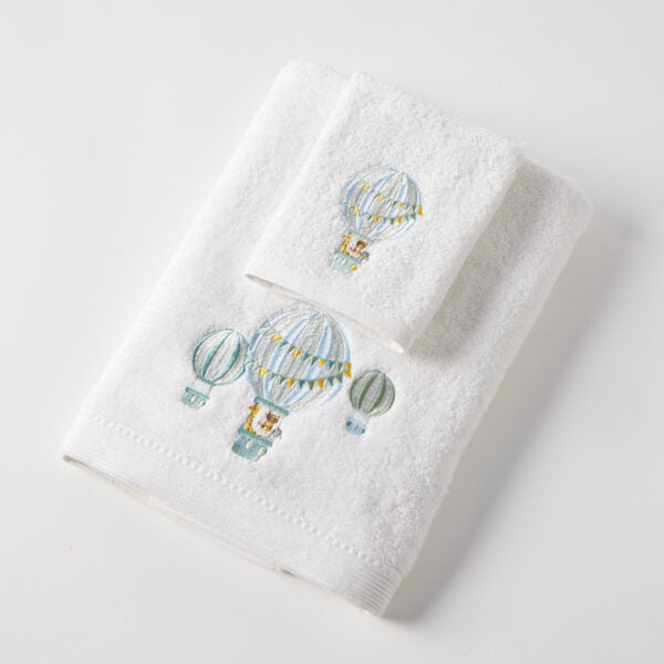 Baby Cotton Bath Towel & Face Washer Gift Set - Balloon Voyage