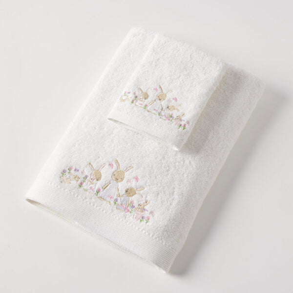 Baby Cotton Bath Towel & Face Washer Gift Set - Pink Bunnys