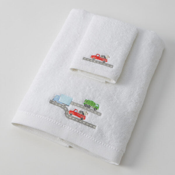 Baby Cotton Bath Towel & Face Washer Gift Set - Trucking