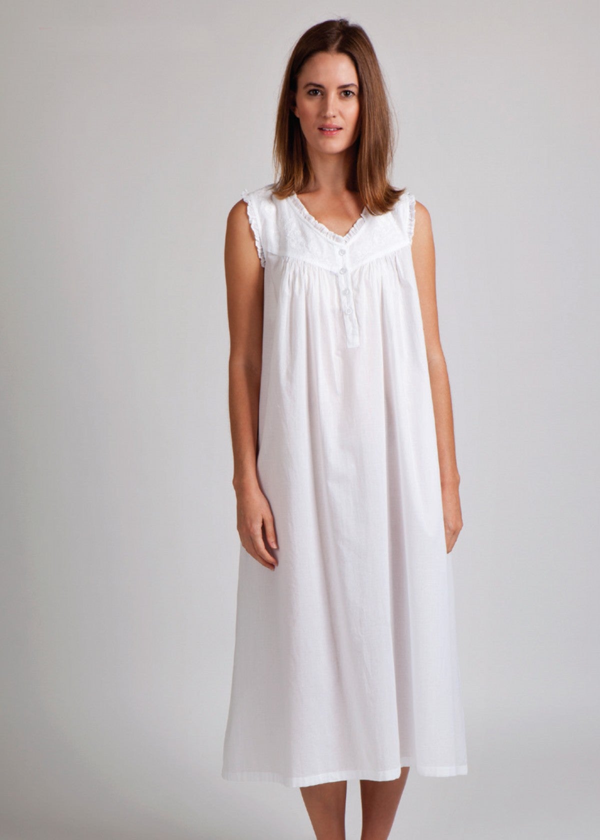 Ella 100% Cotton Sleeveless Nightie - White