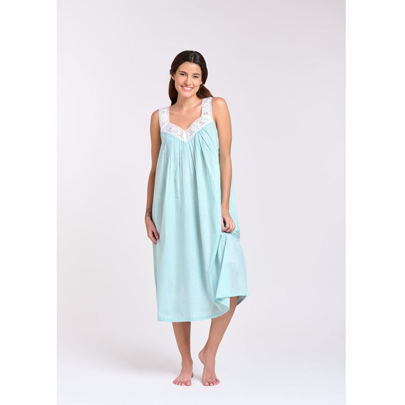 Maya 100% Cotton Nightie - Gingham Mint