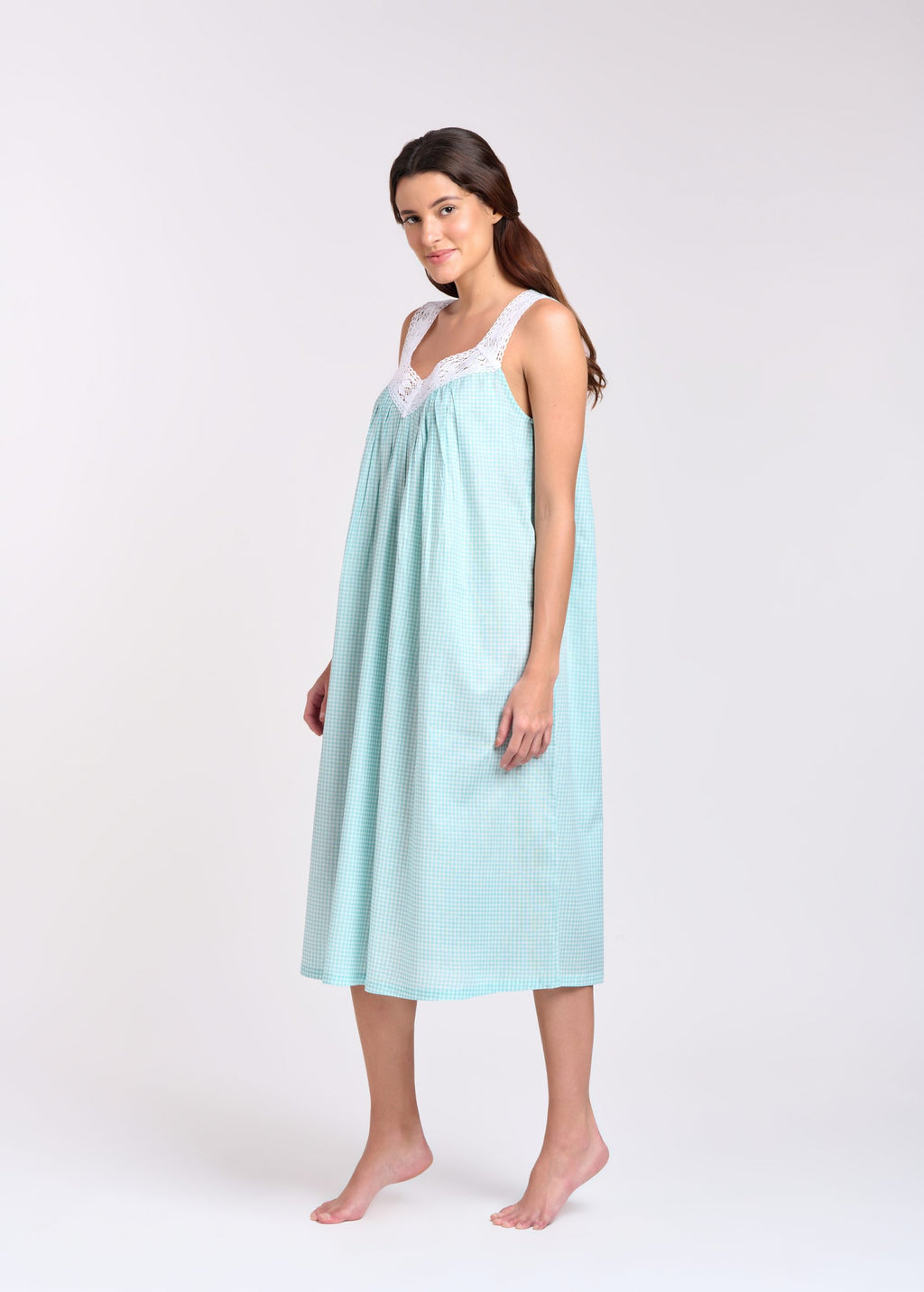 Maya 100% Cotton Nightie - Gingham Mint