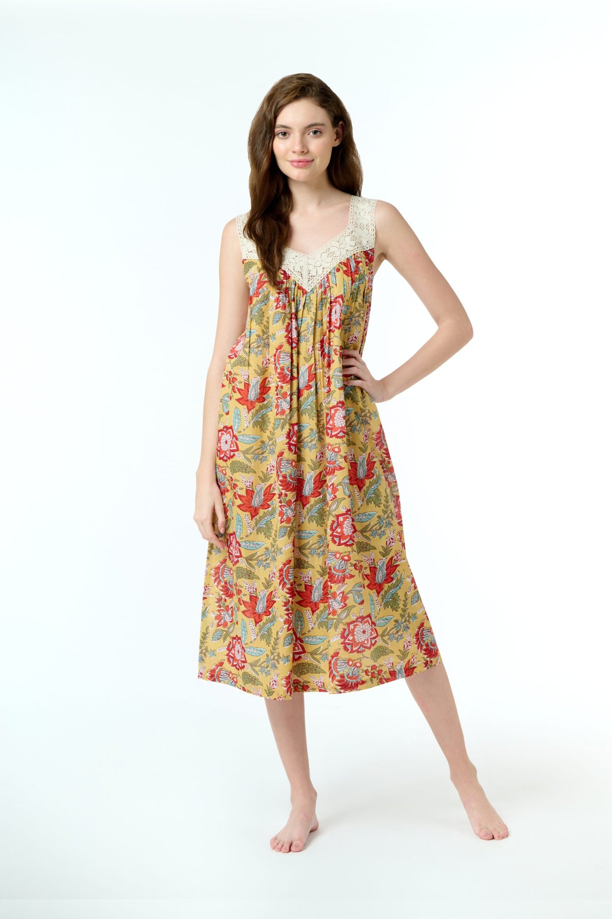 Maya 100% Cotton Nightie - Mustard