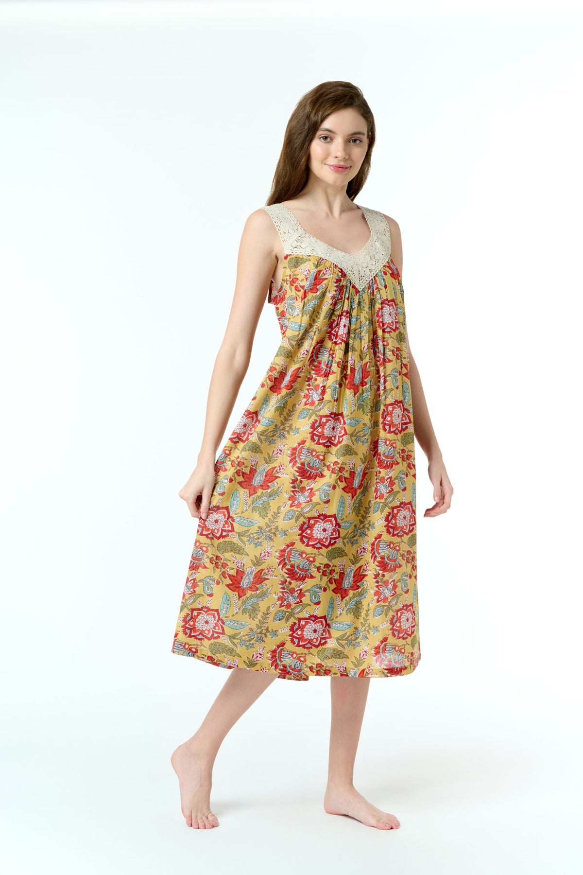 Maya 100% Cotton Nightie - Mustard