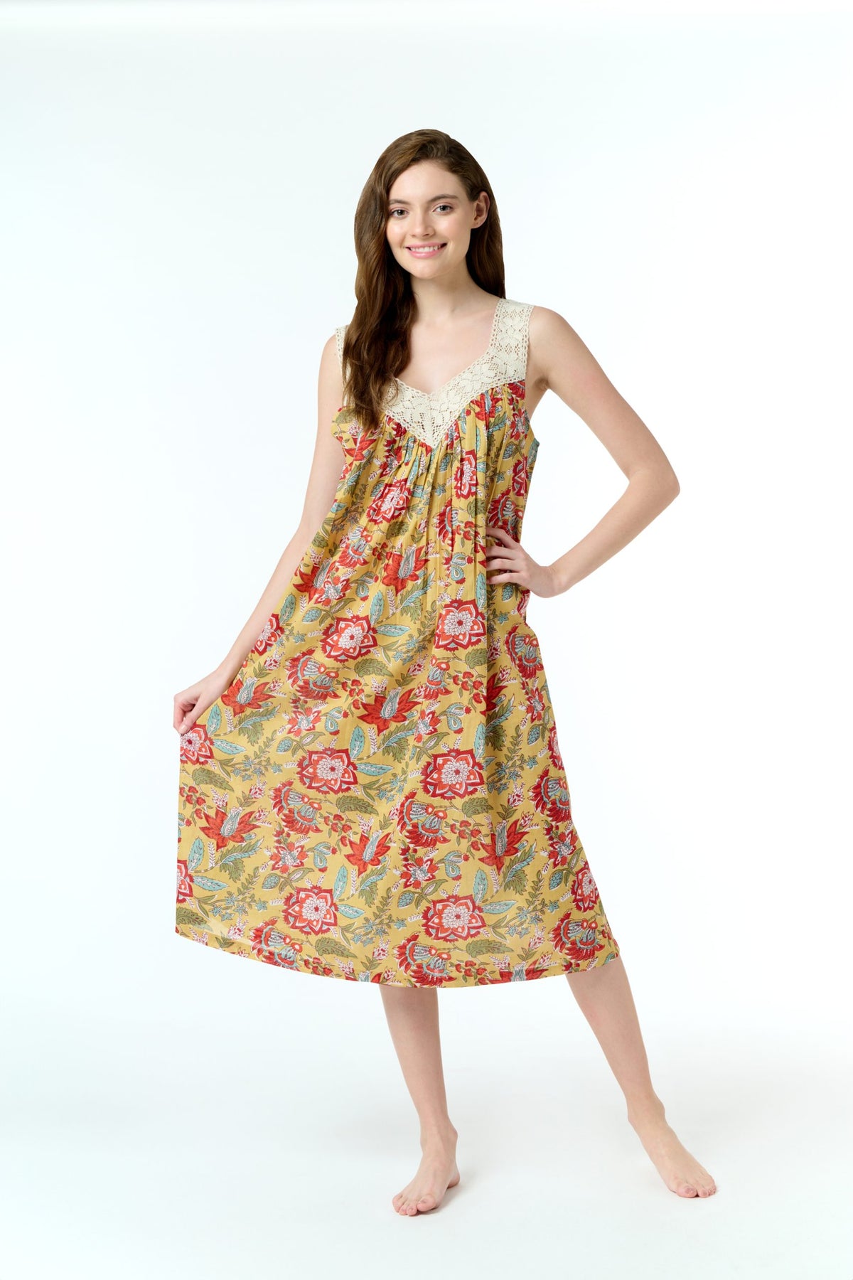 Maya 100% Cotton Nightie - Mustard