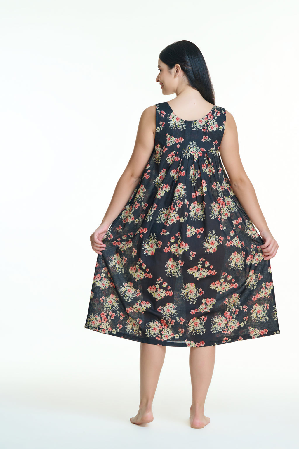 Maya 100% Cotton Nightie - Black Floral