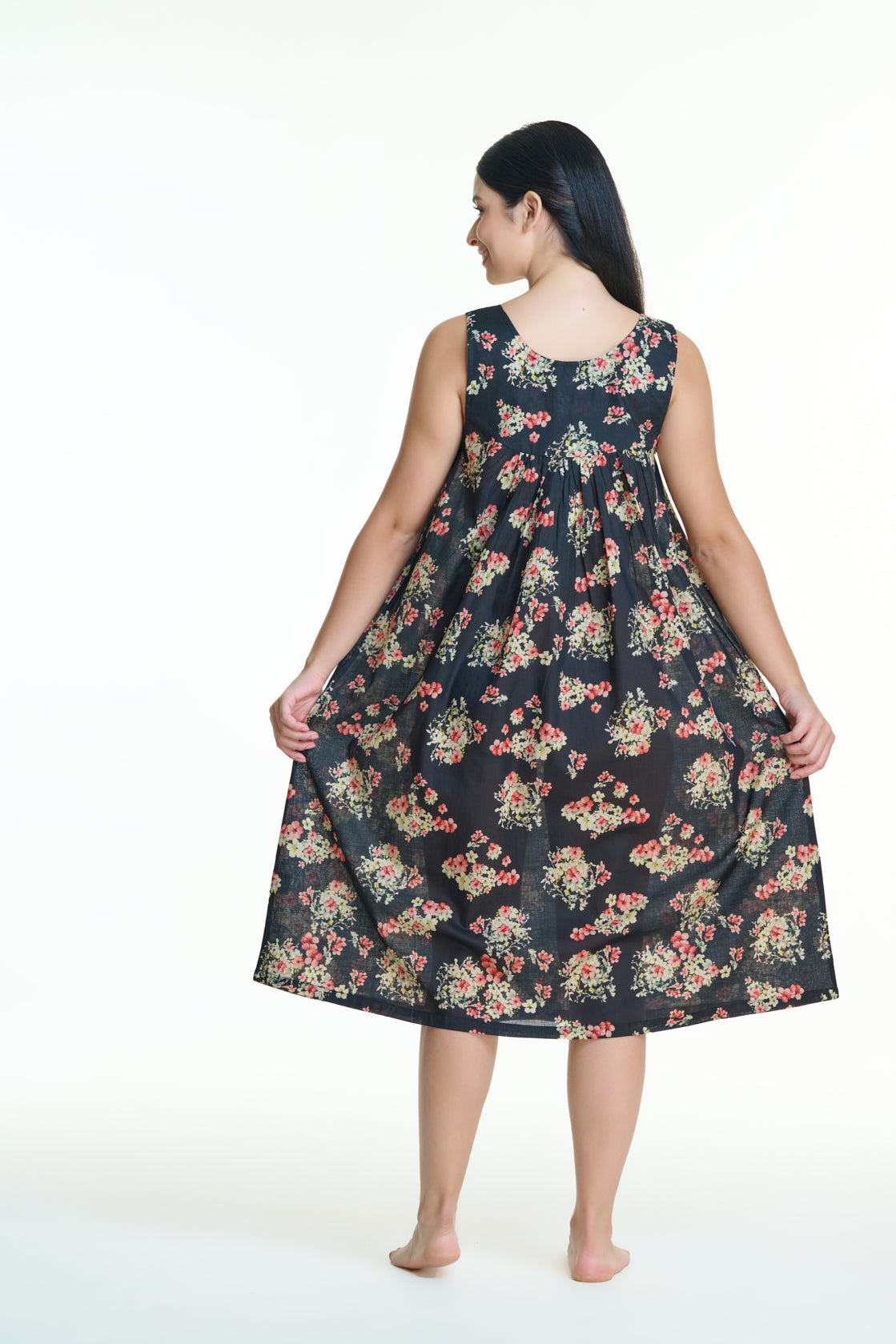 Maya 100% Cotton Nightie - Black Floral