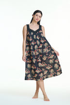 Maya 100% Cotton Nightie - Black Floral
