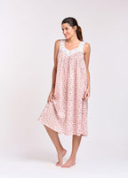 Arabella 100% cotton nightie V-neck laced pink floral vine