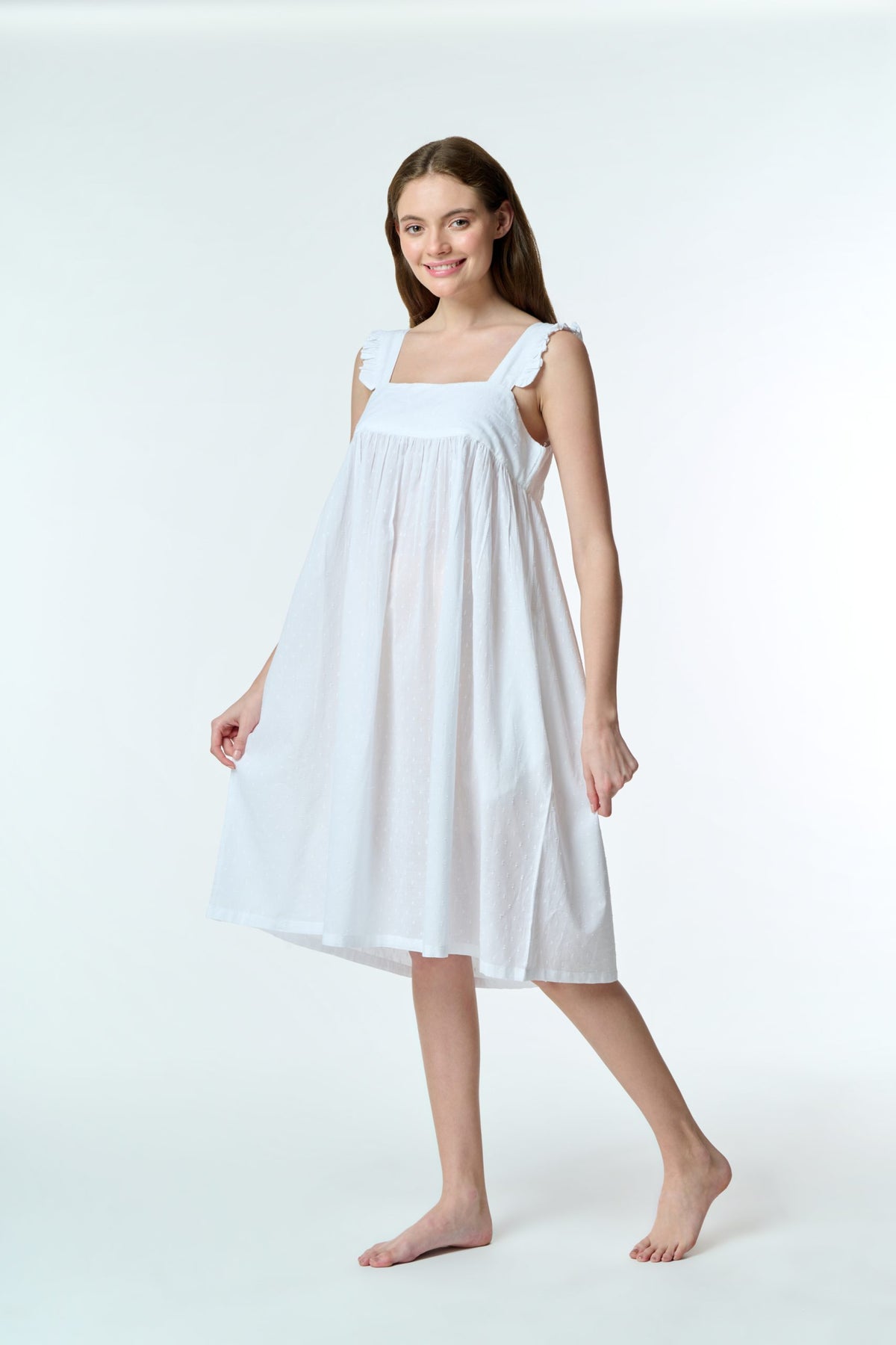 Lucy 100% Cotton Pin Tucked Nightie - White