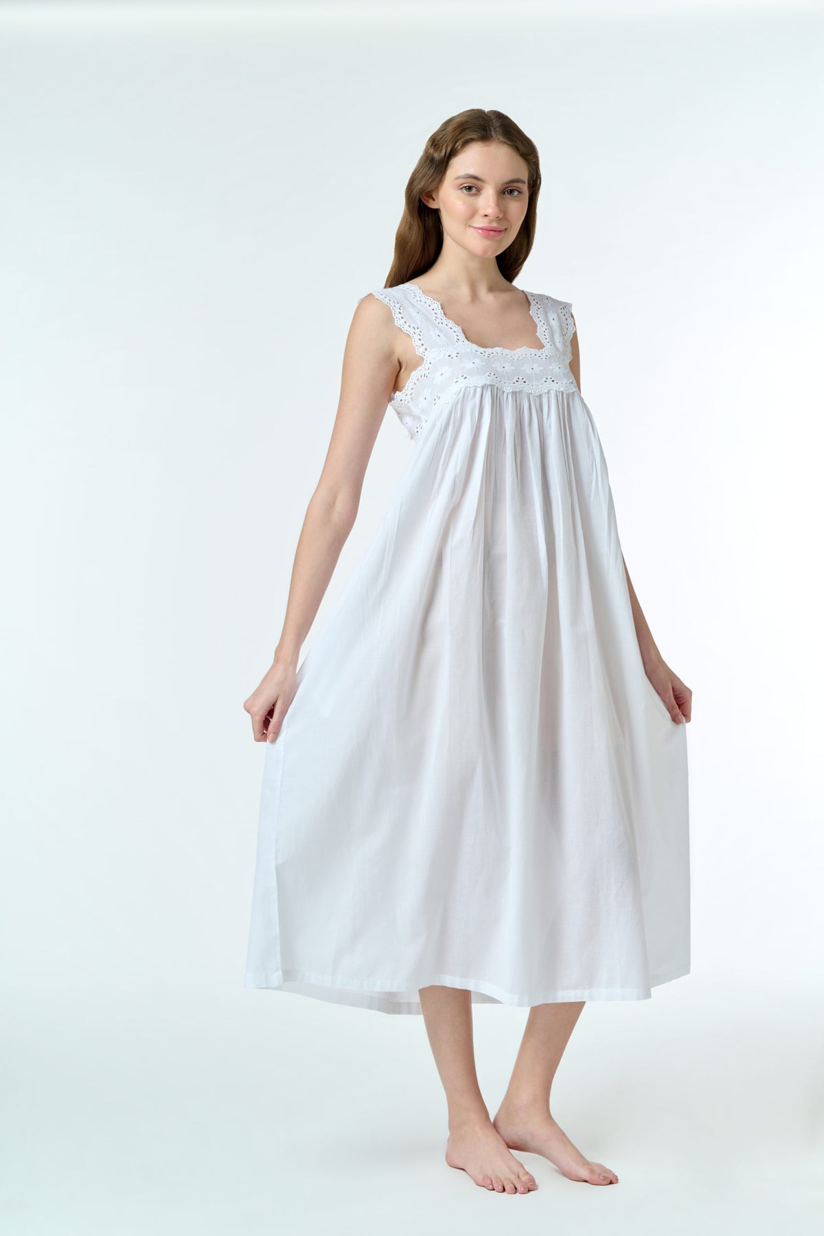 Nina 100% Cotton Pin Tucked Nightie - White