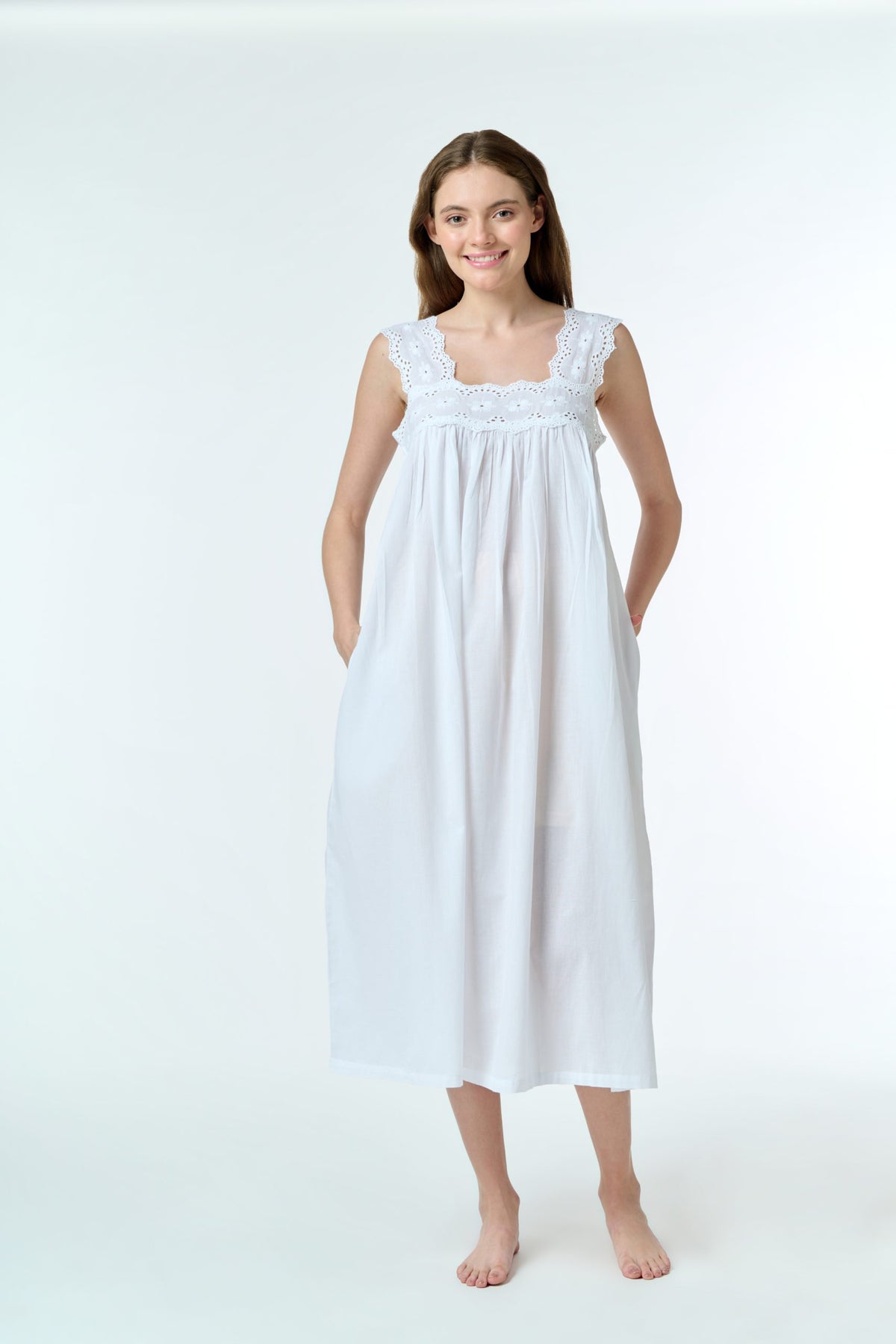 Nina 100% Cotton Pin Tucked Nightie - White
