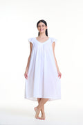 Cora 100% Cotton Capped Sleeve Nightie - White