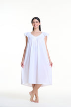 Cora 100% Cotton Capped Sleeve Nightie - White