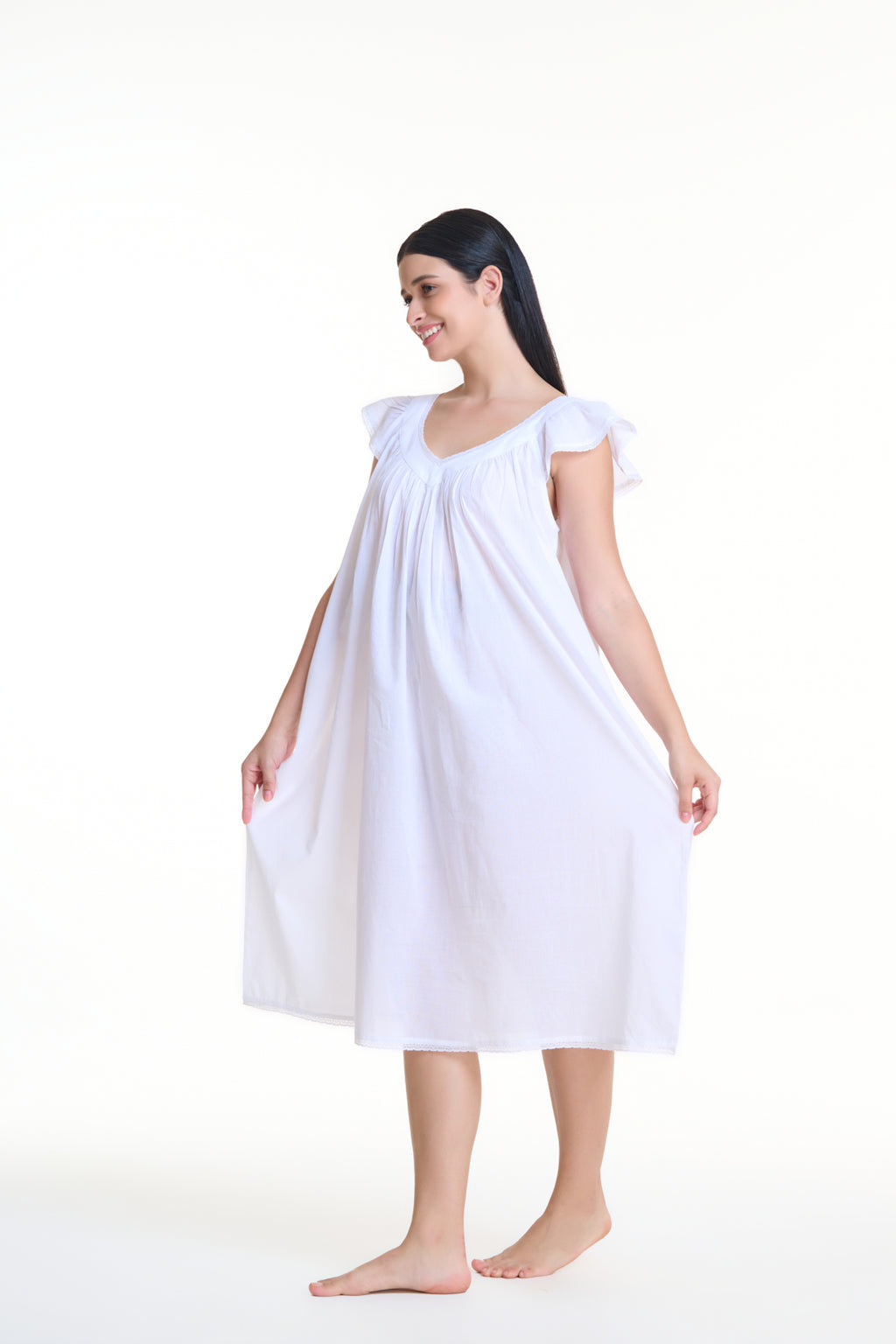 Cora 100% Cotton Capped Sleeve Nightie - White