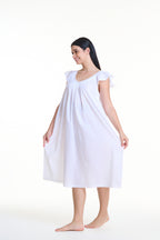 Cora 100% Cotton Capped Sleeve Nightie - White