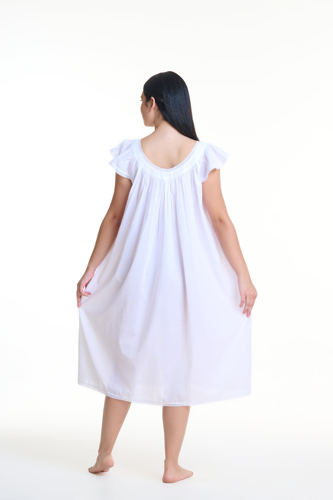 Cora 100% Cotton Capped Sleeve Nightie - White
