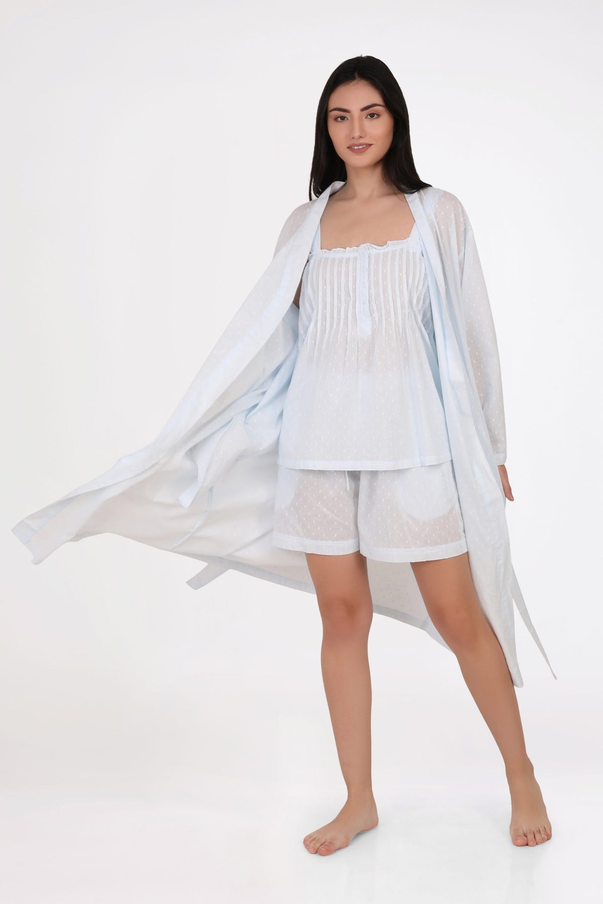 Rita 100% Cotton Dressing Gown - Pastel Blue