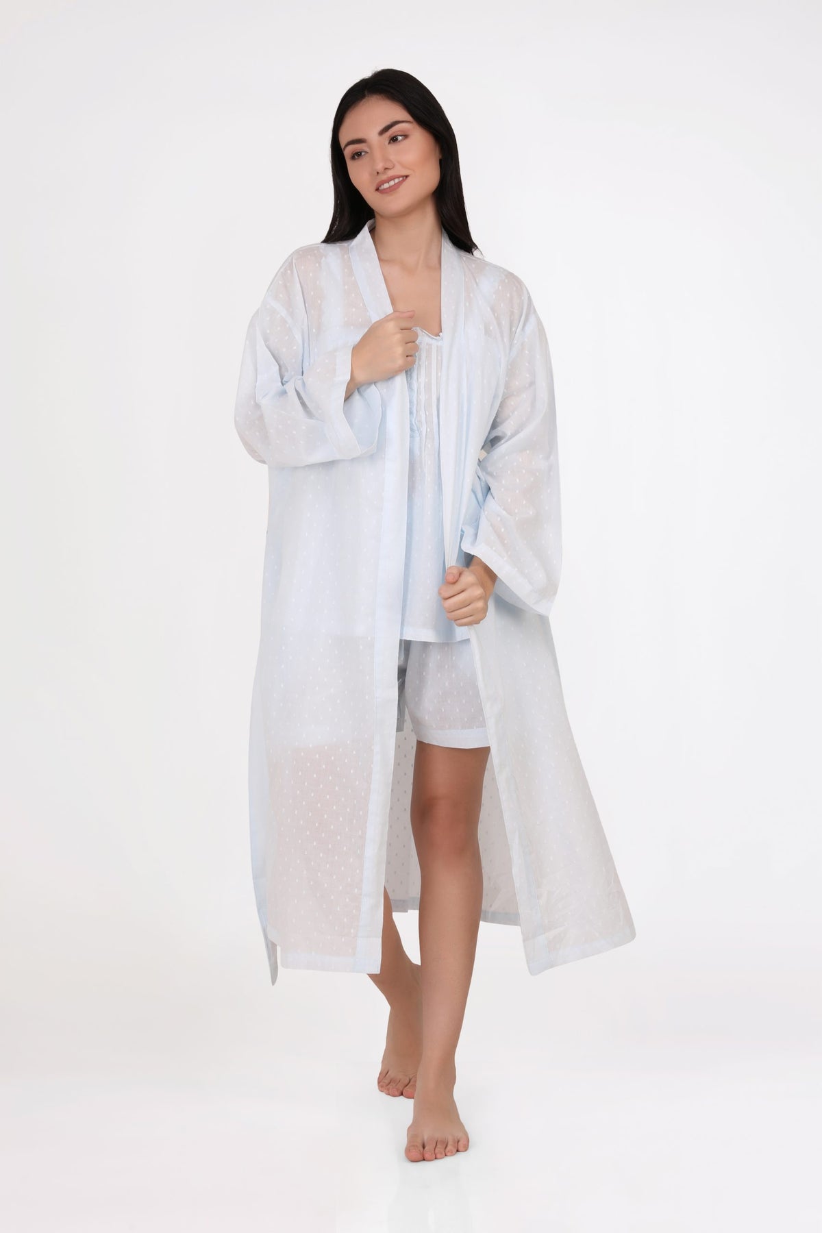 Rita 100% Cotton Dressing Gown - Pastel Blue