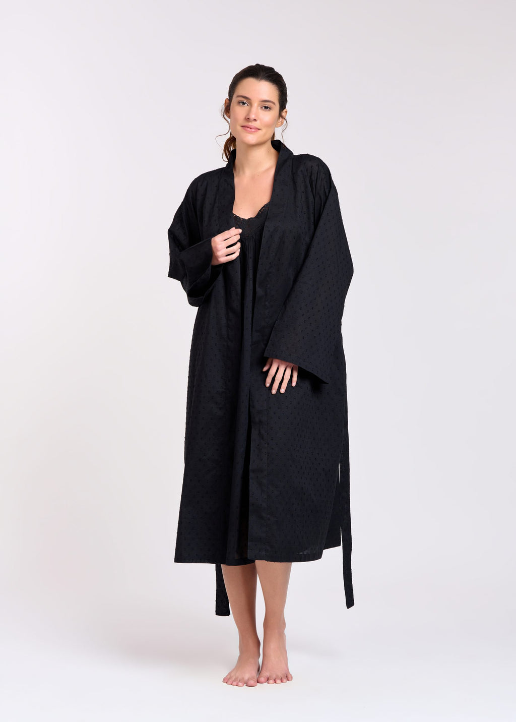 Rita 100% Cotton Black Dressing Gown | One Size