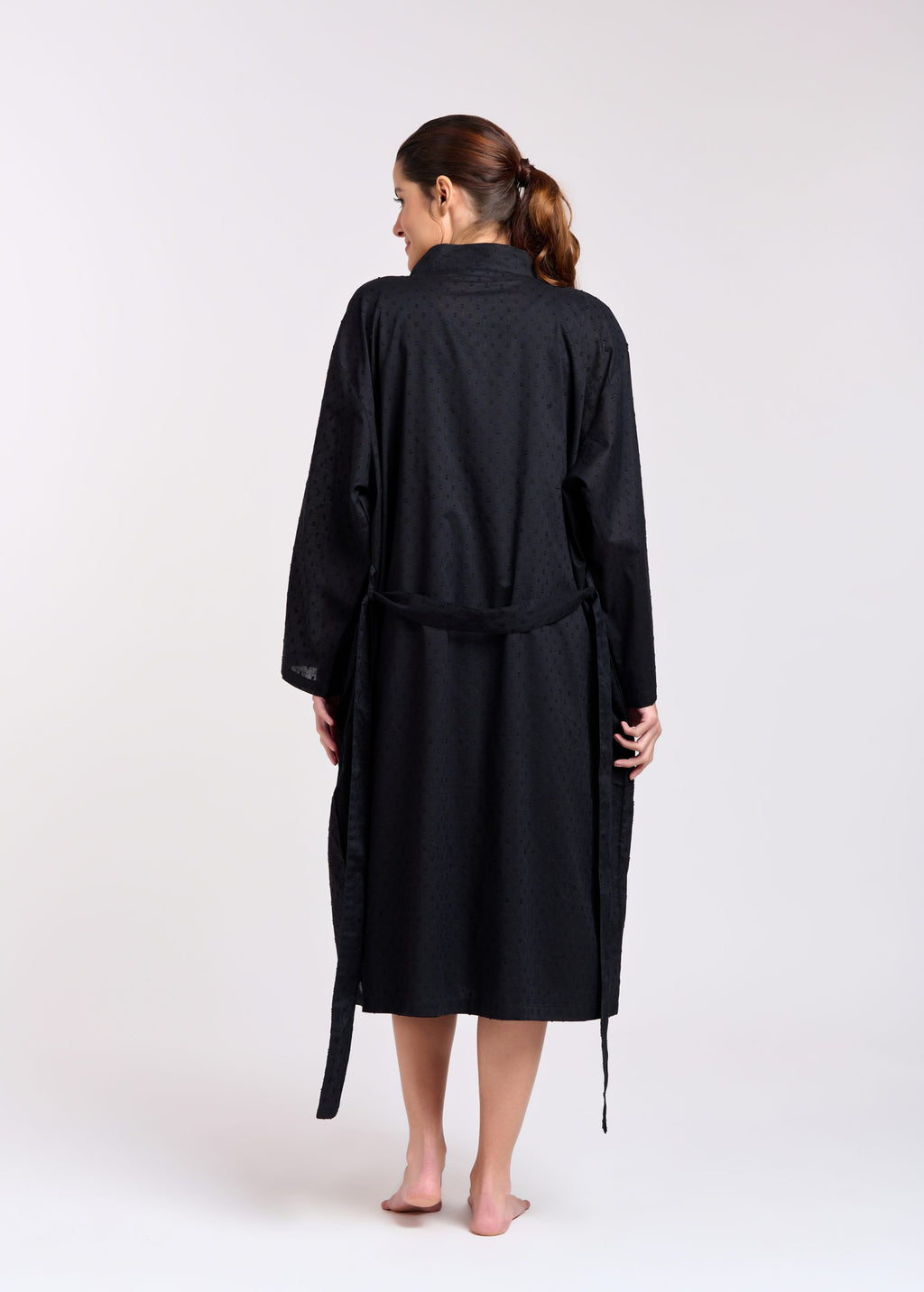 Rita 100% Cotton Black Dressing Gown | One Size