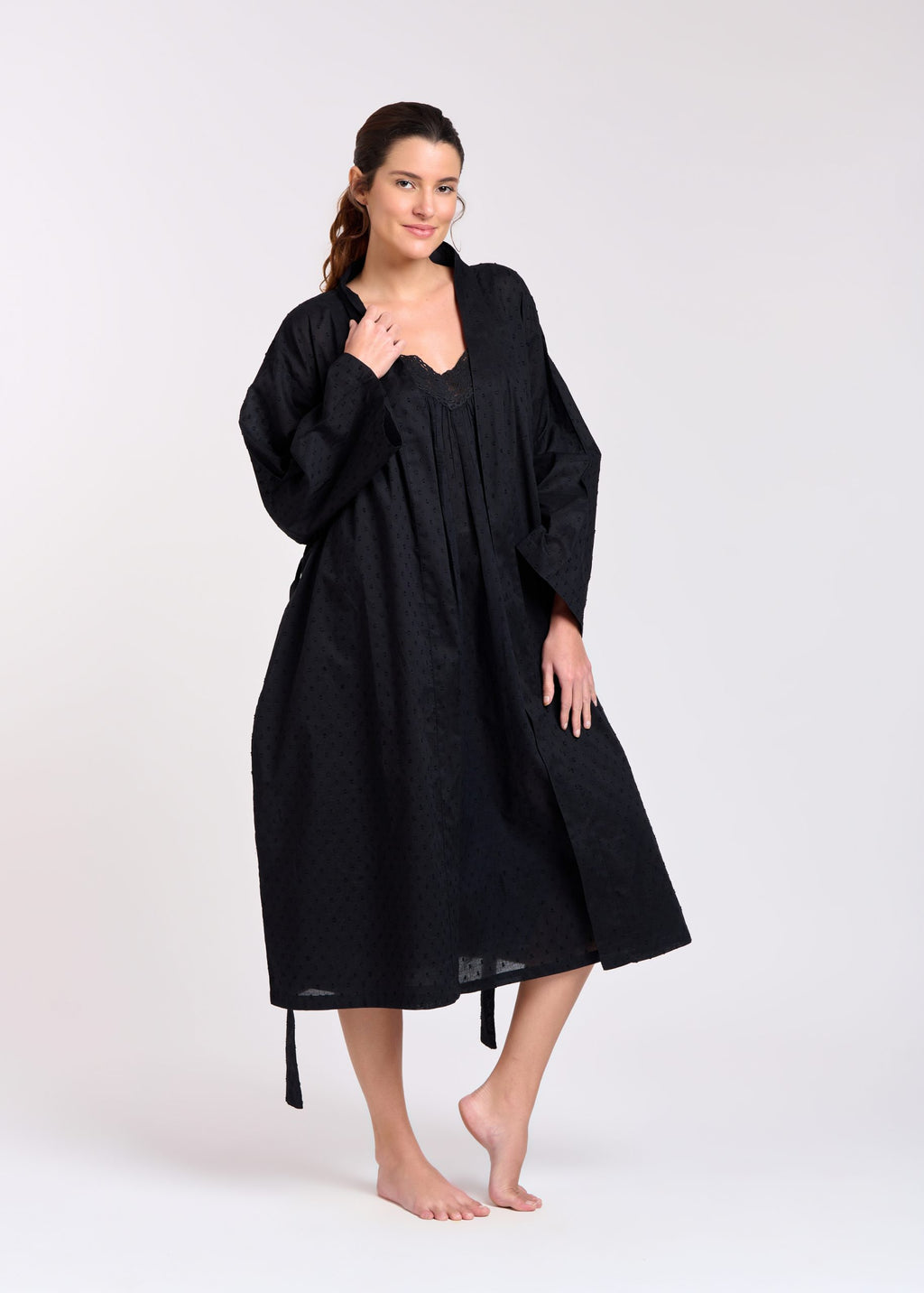 Rita 100% Cotton Black Dressing Gown | One Size