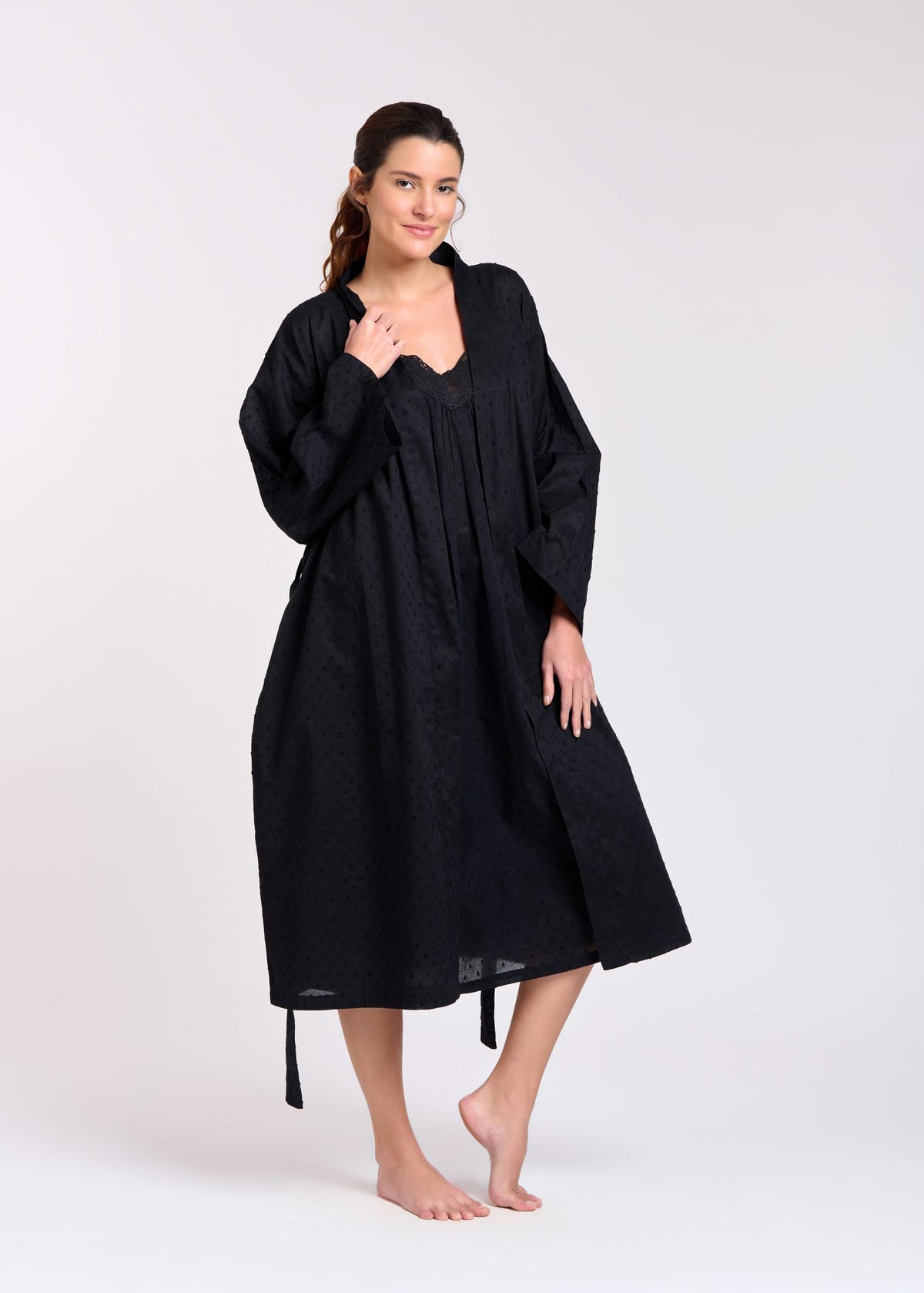 Rita 100% Cotton Black Dressing Gown | One Size