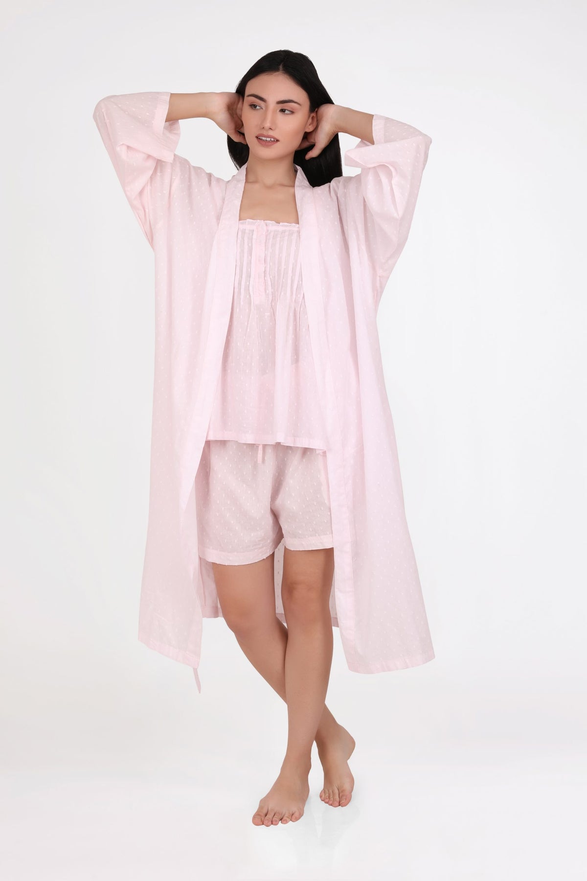 Rita 100% Cotton Dressing Gown - Pastel Pink