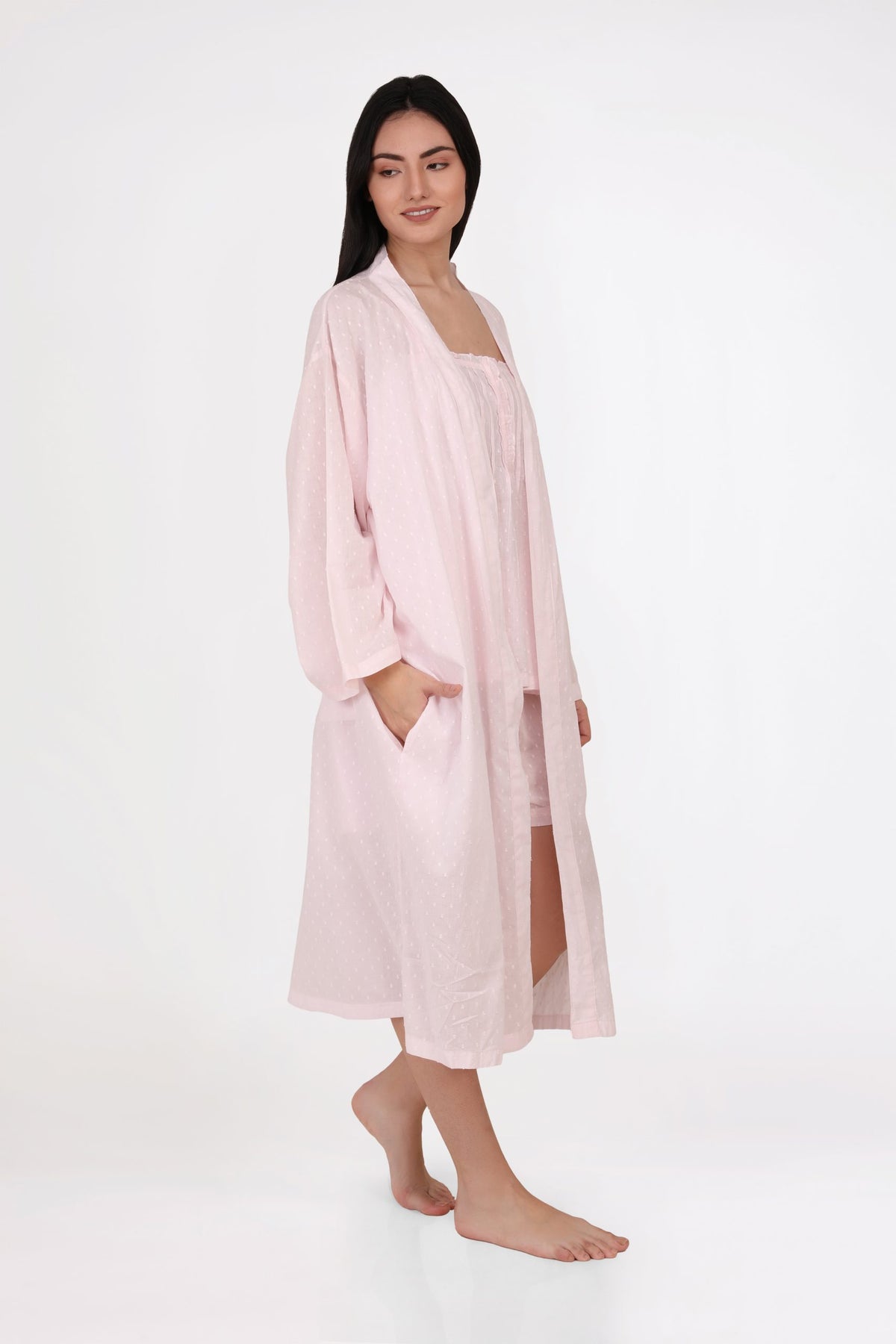 Rita 100% Cotton Dressing Gown - Pastel Pink