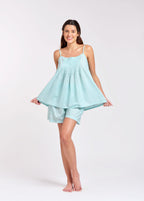 Aria 100% Cotton Pyjama Short Set - Gingham Blue