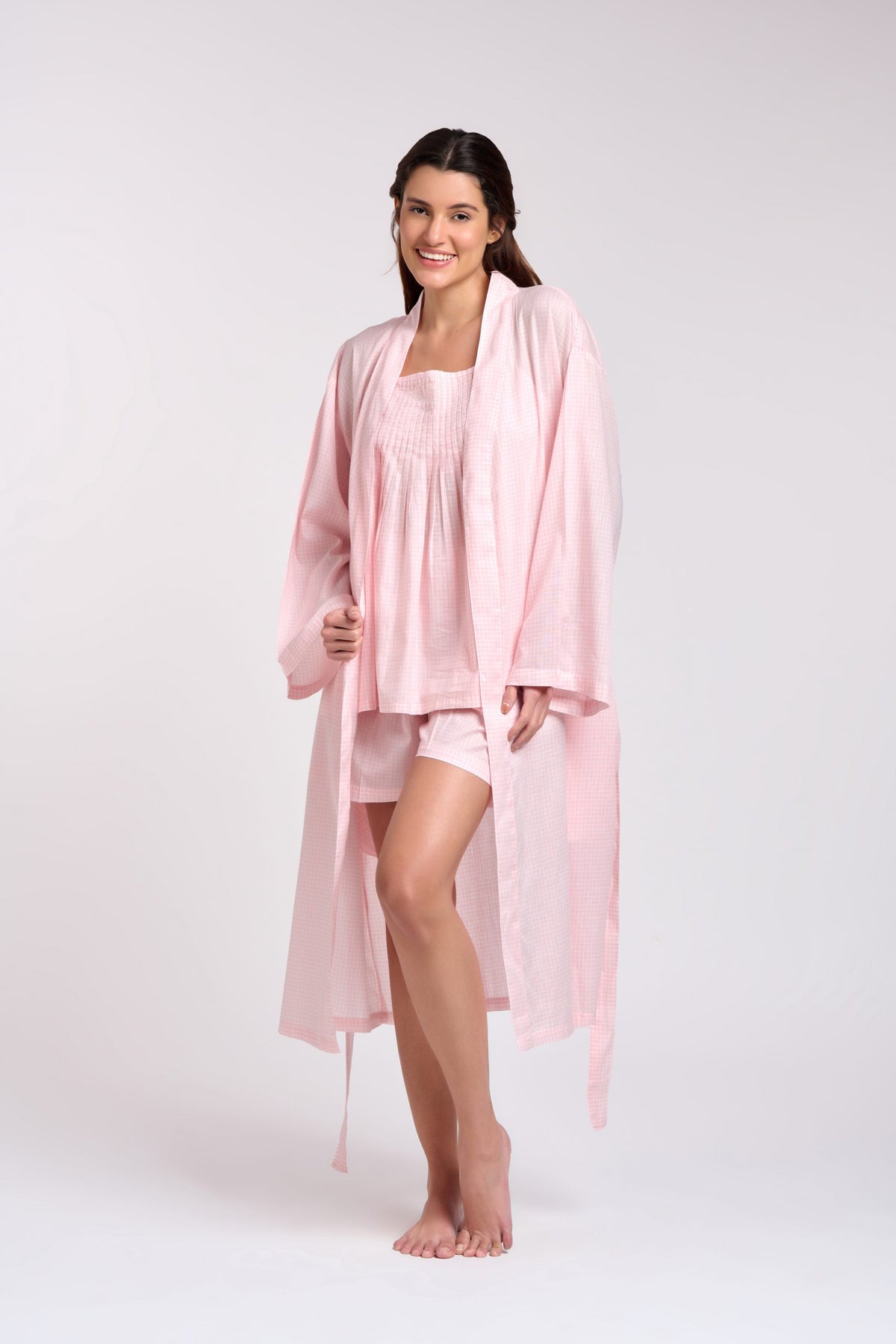 Rose 100% Cotton Dressing Gown - Gingham Pink