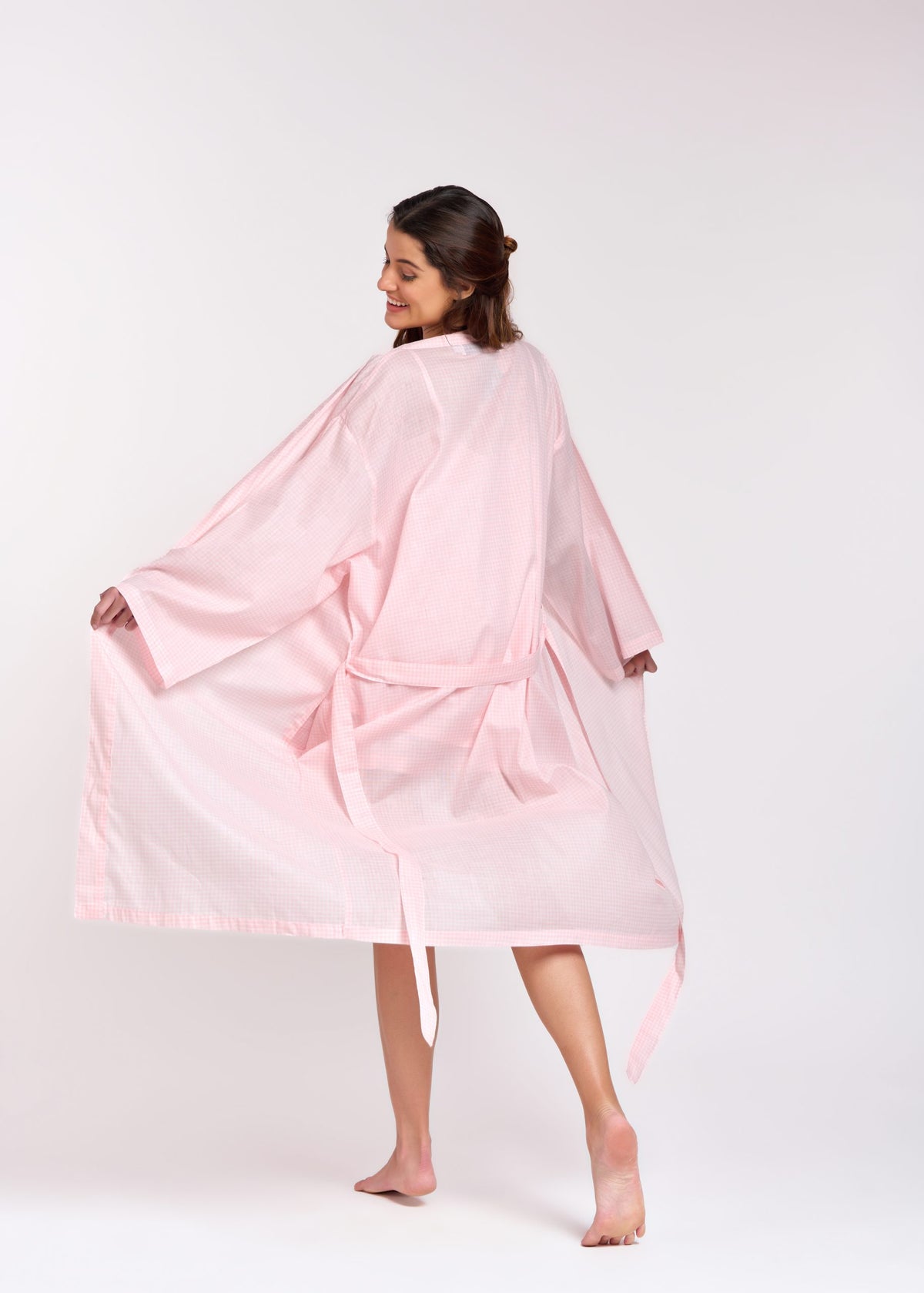 Rose 100% Cotton Dressing Gown - Gingham Pink
