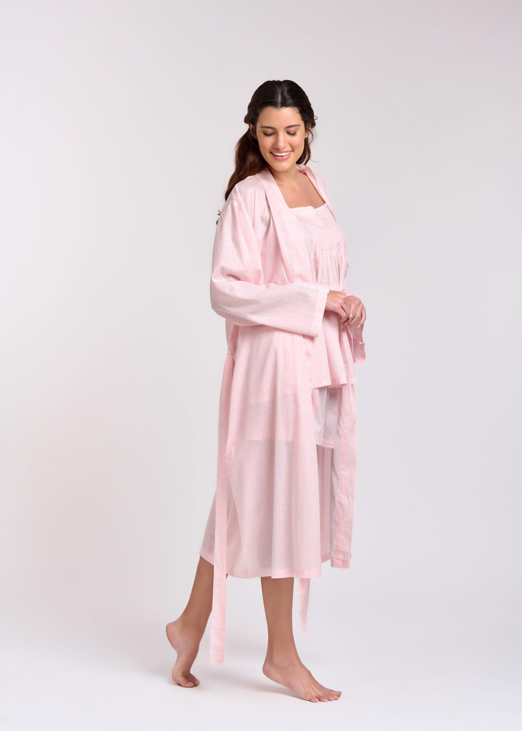 Rose 100% Cotton Dressing Gown - Gingham Pink