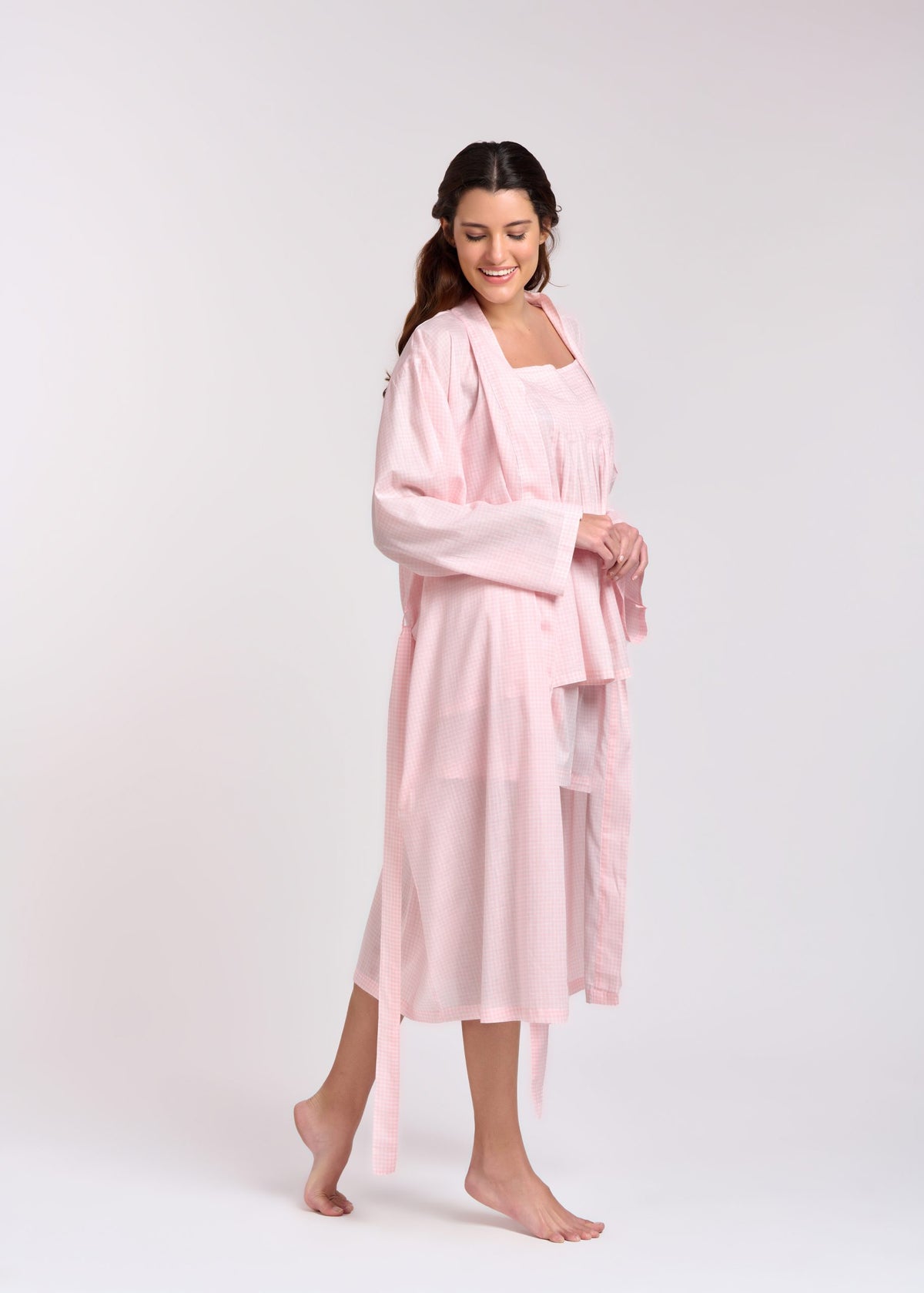 Rose 100% Cotton Dressing Gown - Gingham Pink