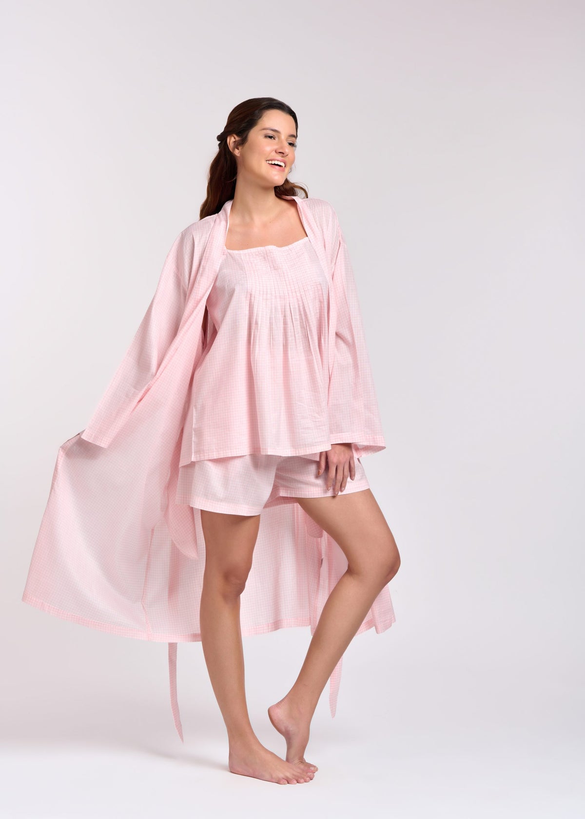 Rose 100% Cotton Dressing Gown - Gingham Pink