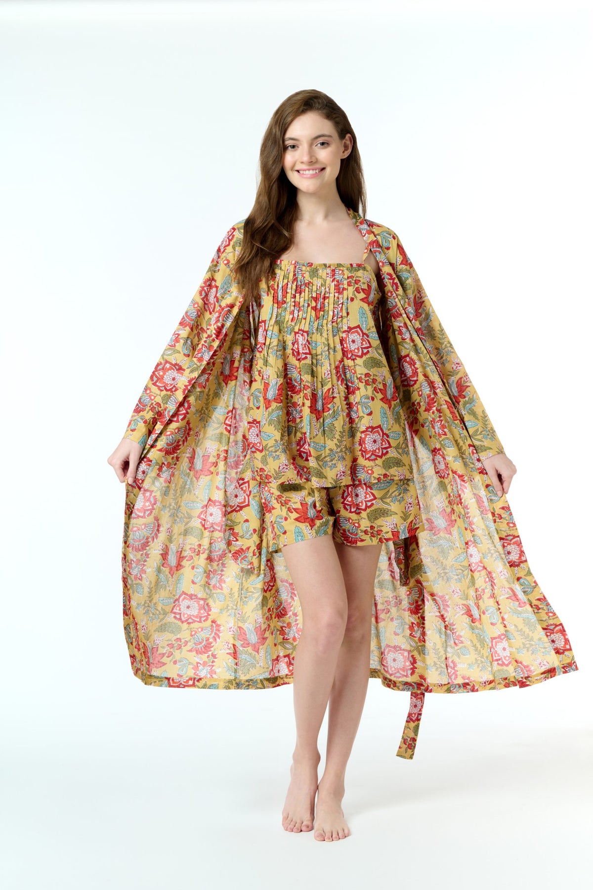 Rose 100% Cotton Dressing Gown - Mustard