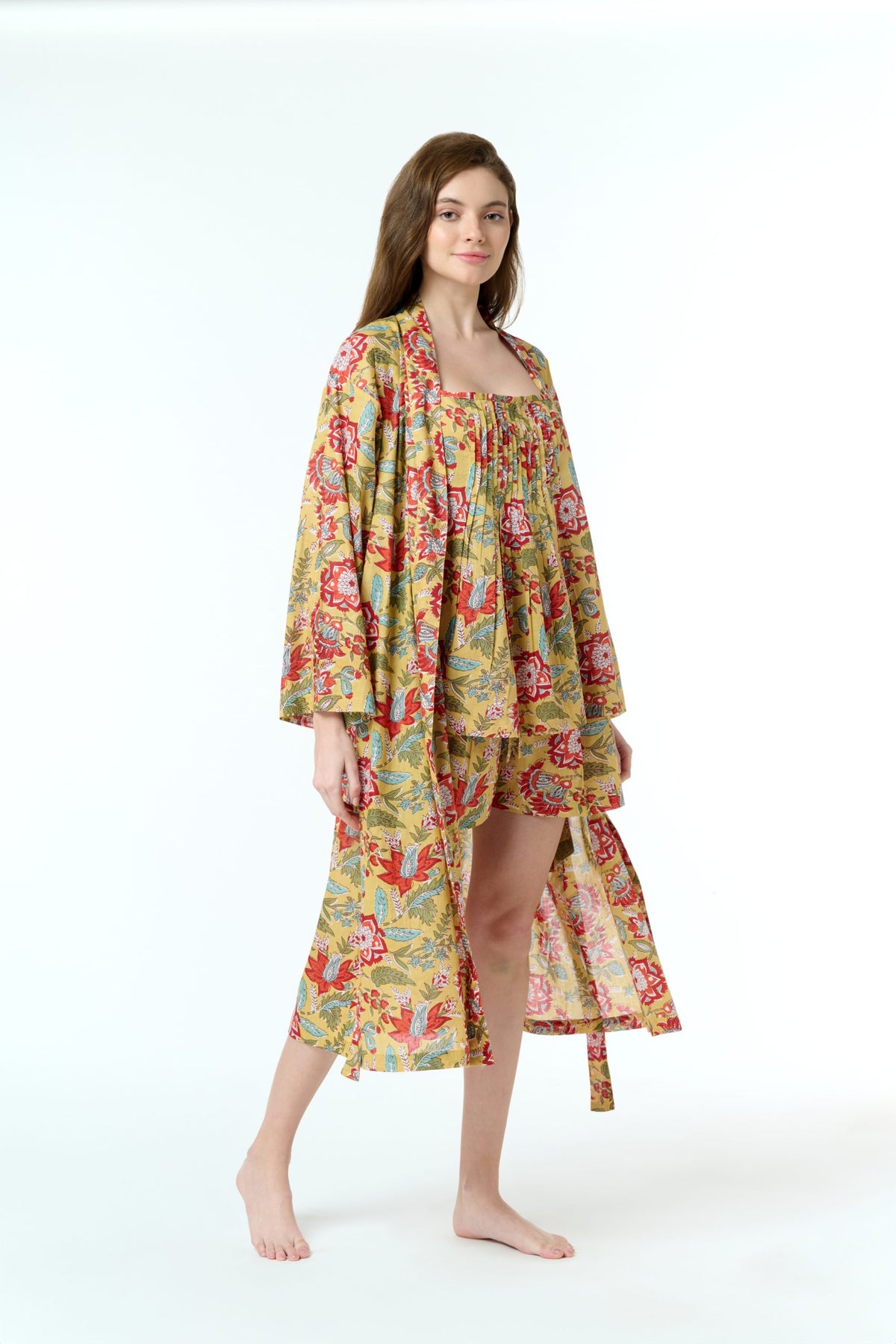 Rose 100% Cotton Dressing Gown - Mustard