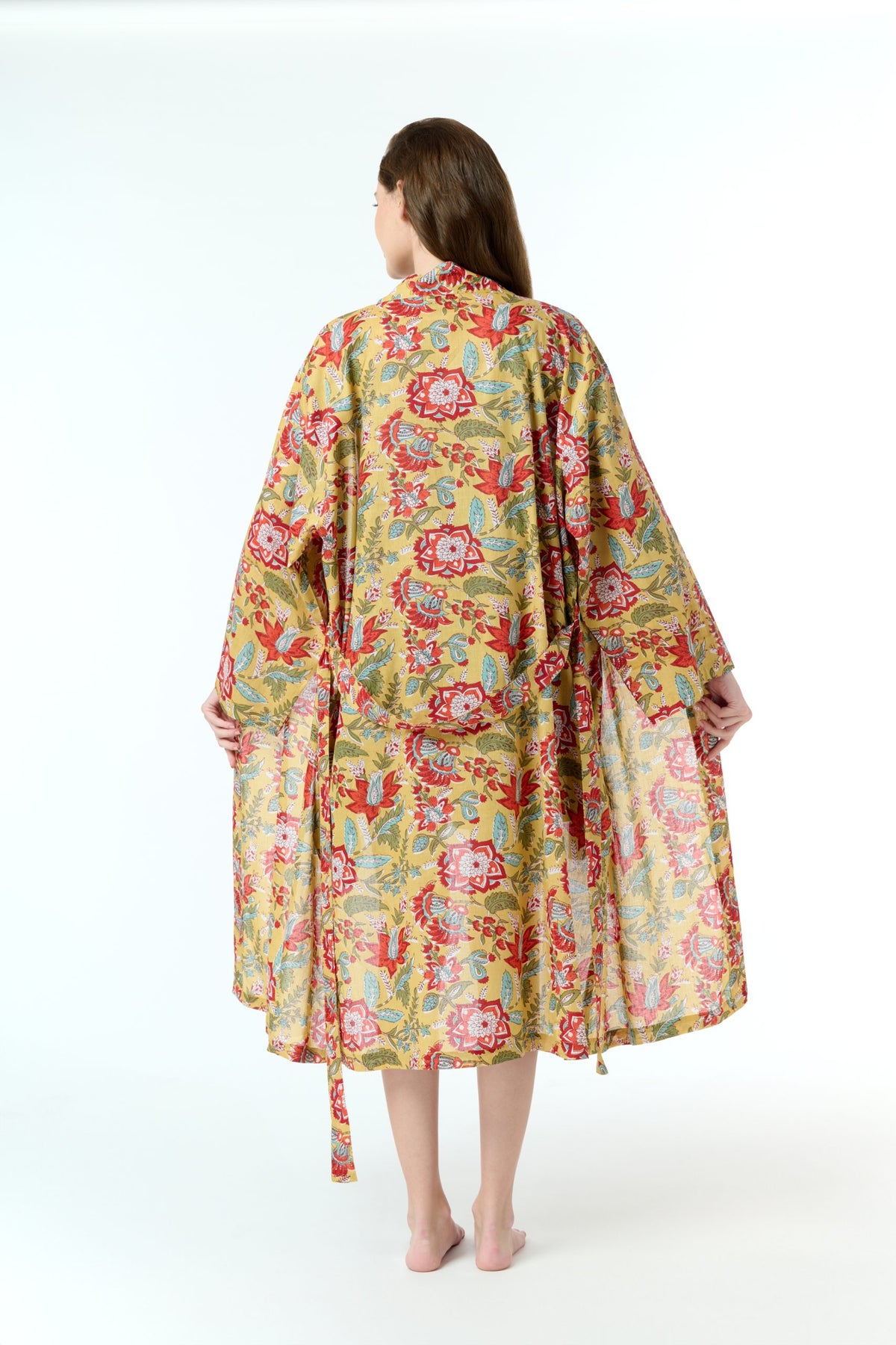 Rose 100% Cotton Dressing Gown - Mustard