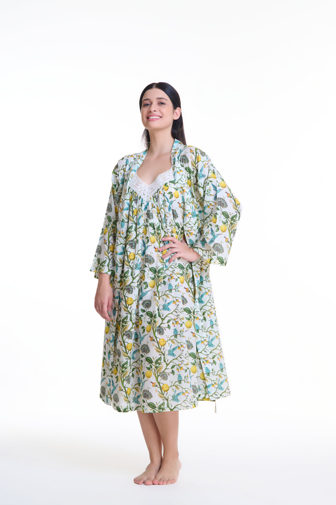 Rose 100% Cotton Dressing Gown - Citrus