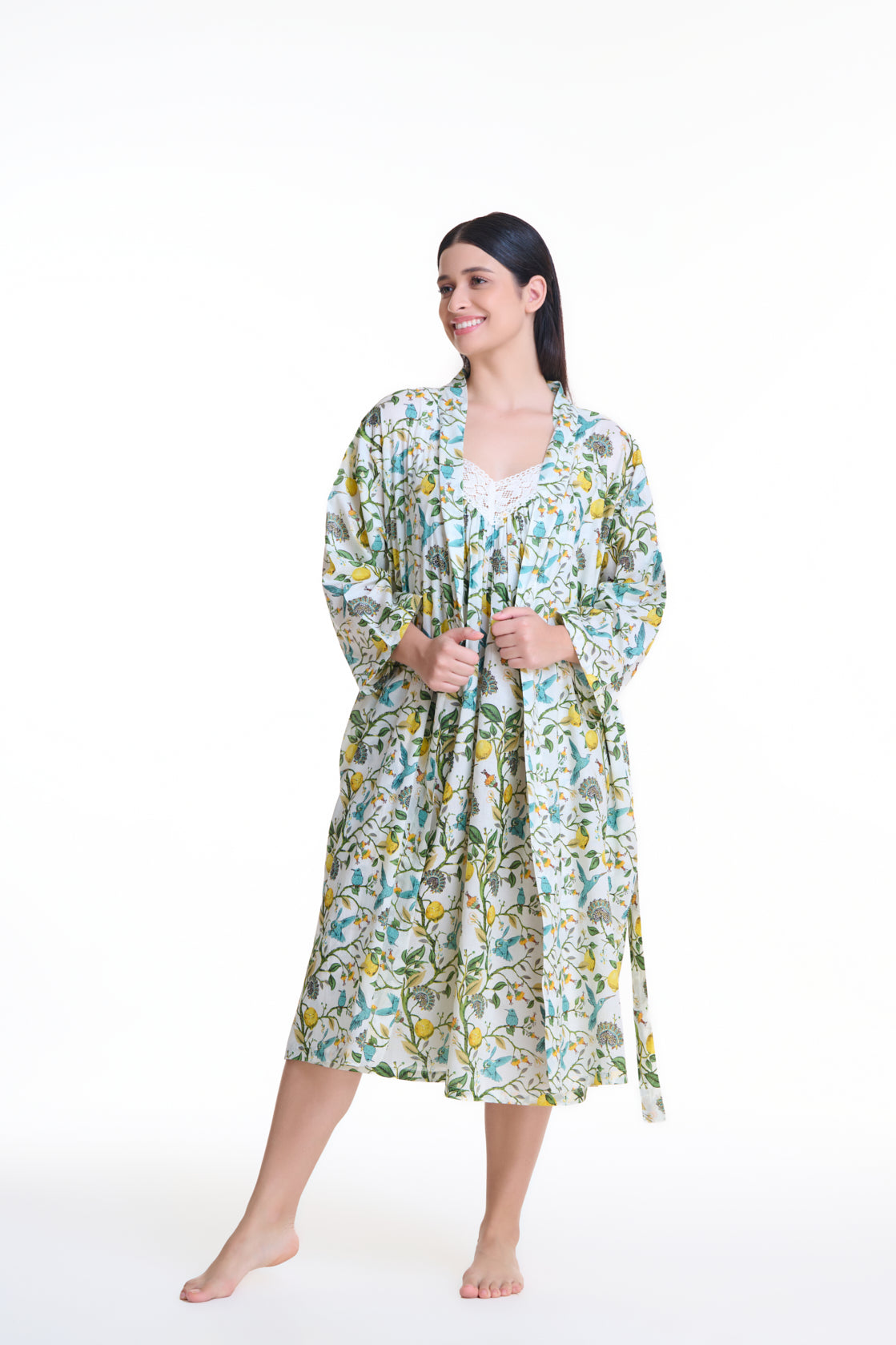 Rose 100% Cotton Dressing Gown - Citrus