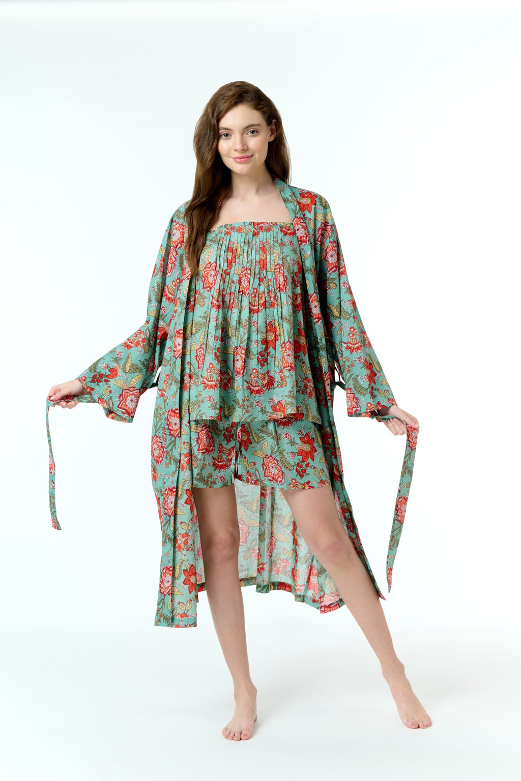 Rose 100% Cotton Dressing Gown - Jade